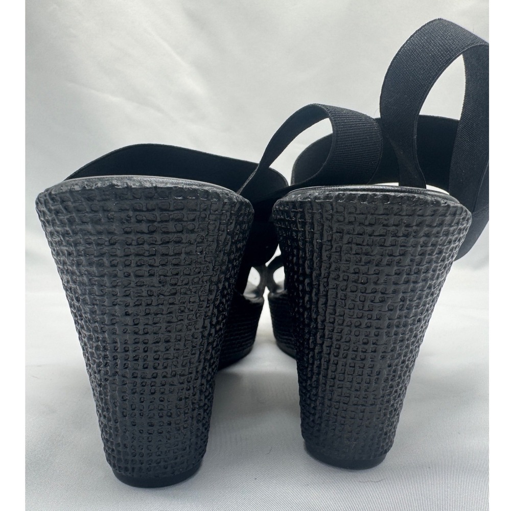 Womens Black Elastic Platform Strappy Wedge Sandals Size 9.5 Made in Italy - Picture 6 of 10